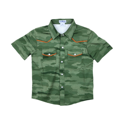 Classic Camo Green Pearl Snap Short Sleeve Shirt
