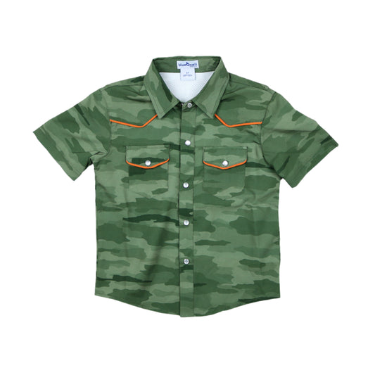 Classic Camo Green Pearl Snap Short Sleeve Shirt