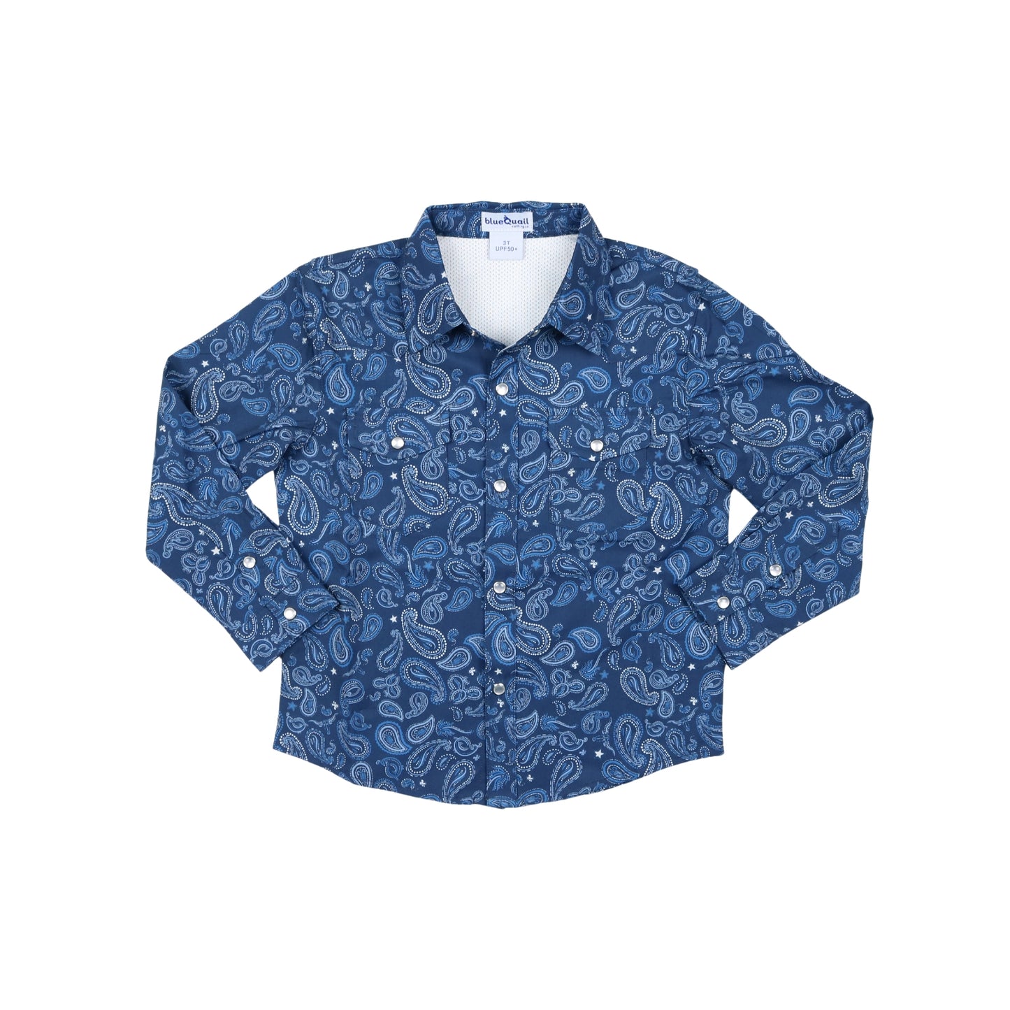 Navy Paisley Pearl Snap Long Sleeve Shirt