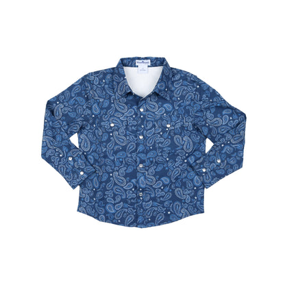 Navy Paisley Pearl Snap Long Sleeve Shirt