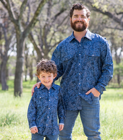 Navy Paisley Pearl Snap Long Sleeve Shirt