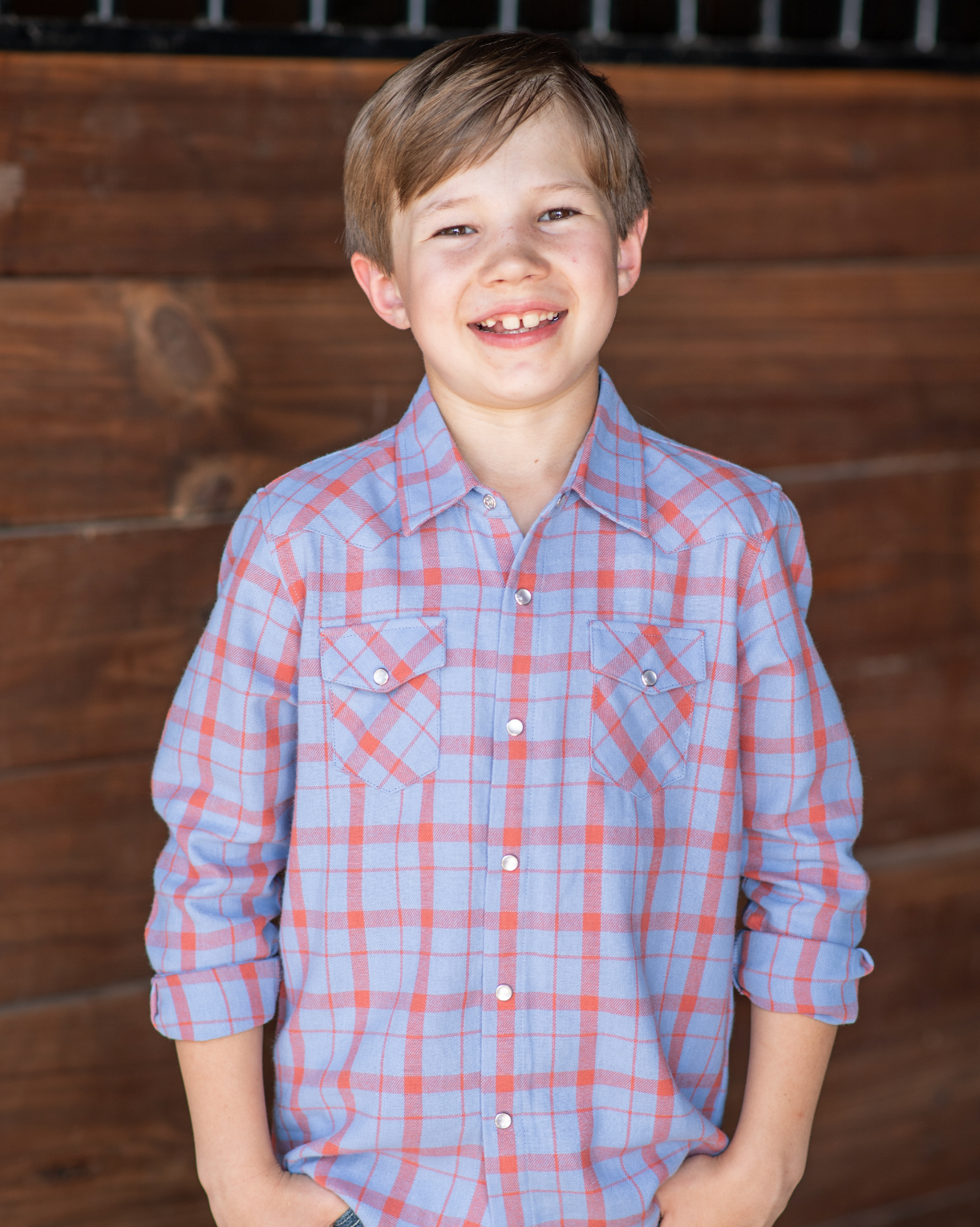 Red & Blue Plaid Flannel Pearl Snap Long Sleeve Shirt