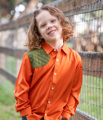 blaze orange dress shirt Blaze Orange & Green Long Sleeve Shirt - Ranch Collection