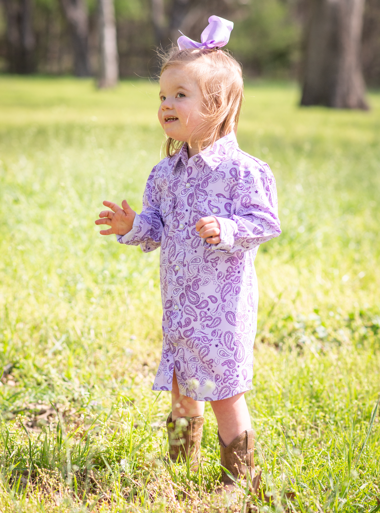 Lilac Paisley Pearl Snap Dress