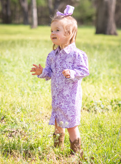 Lilac Paisley Pearl Snap Dress