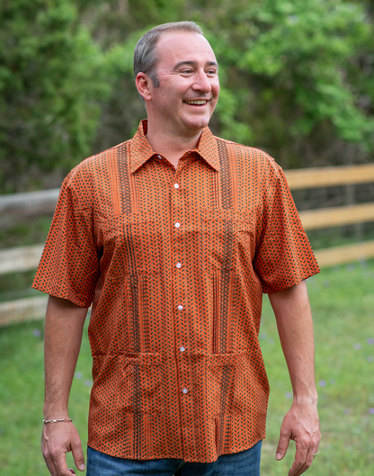 Men’s - Guayabera - Orange Shells Short Sleeve Shirt