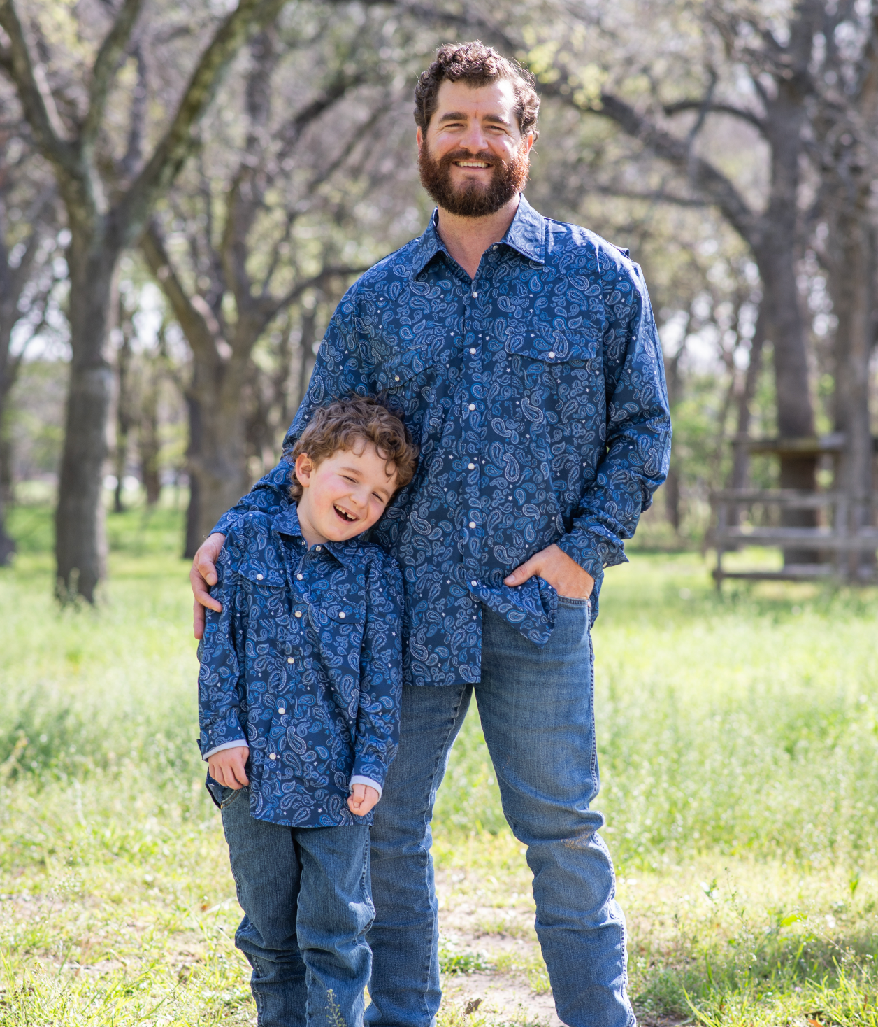 Men's - Navy Paisley Pearl Snap Long Sleeve Shirt