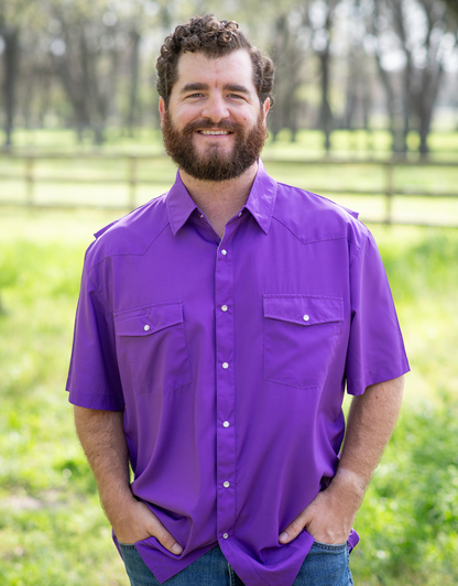 Men's - Gameday Purple Pearl Snap Short Sleeve Shirt