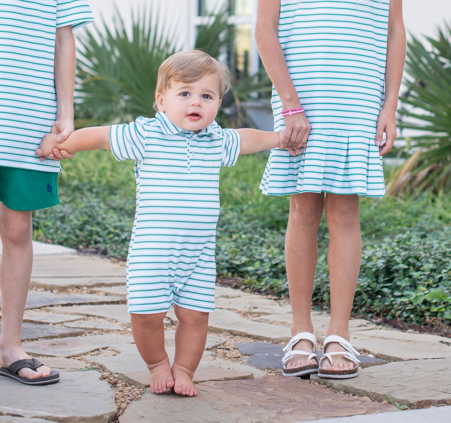 Emerald Stripe Polo Short Sleeve Romper