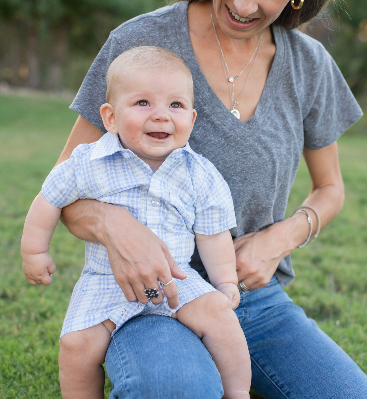 Guayabera - Blue Plaid Short Sleeve Romper