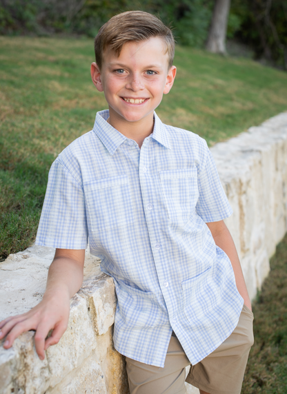 Guayabera - Blue Plaid Short Sleeve Shirt