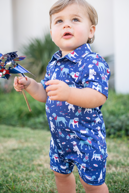 Yankee Doodle Dogs Polo Short Sleeve Romper