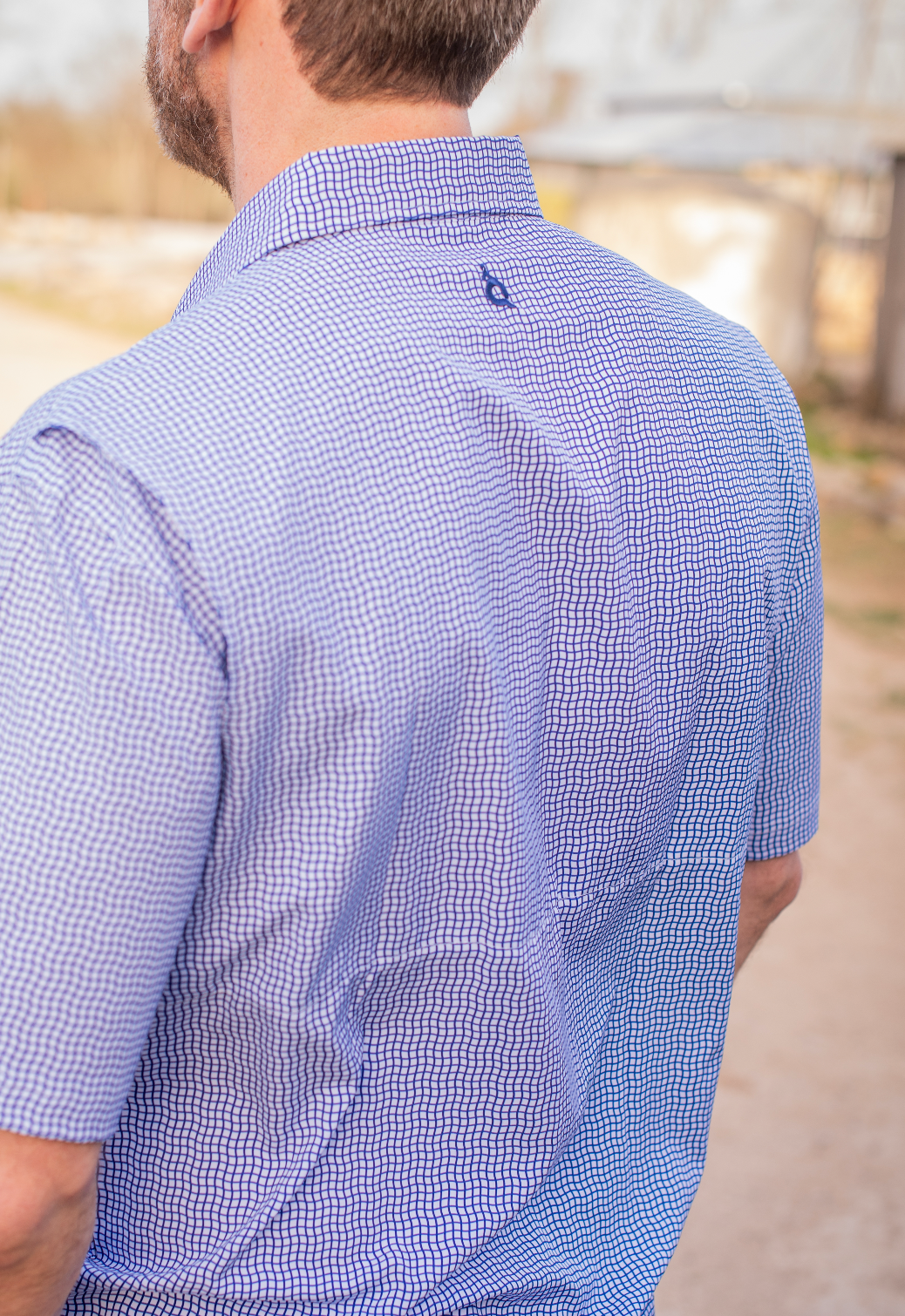 Men’s - Guayabera - Gameday Navy Wave Check Short Sleeve Shirt