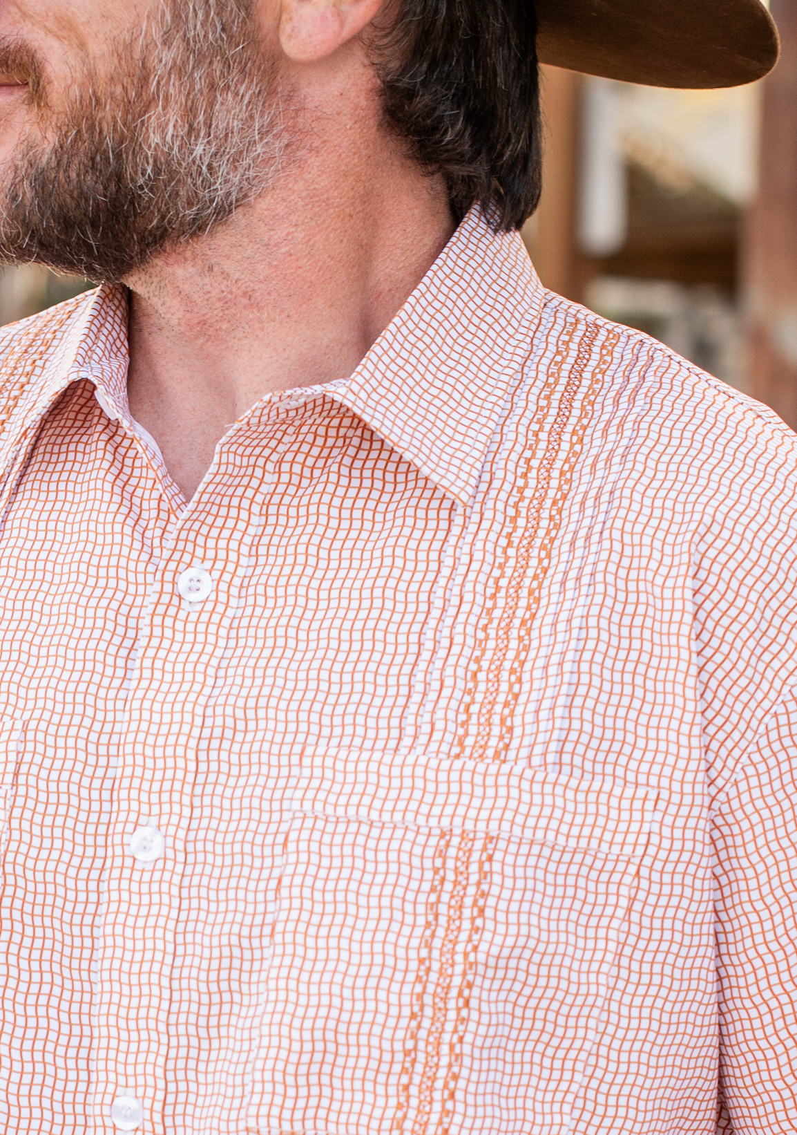 Men’s - Guayabera - Gameday Burnt Orange Wave Check Short Sleeve Shirt