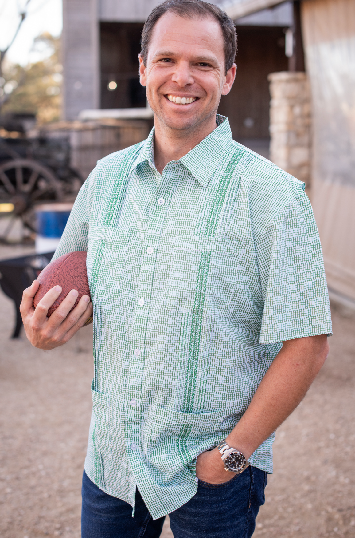 Men’s - Guayabera - Gameday Green Wave Check Short Sleeve Shirt