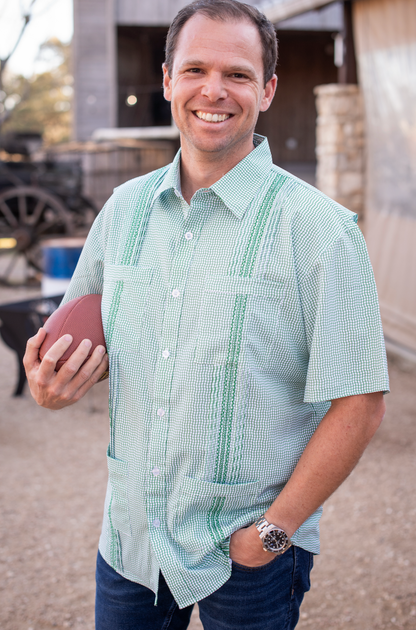 Men’s - Guayabera - Gameday Green Wave Check Short Sleeve Shirt