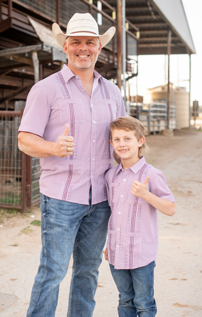 Men’s - Guayabera - Gameday Maroon Wave Check Short Sleeve Shirt