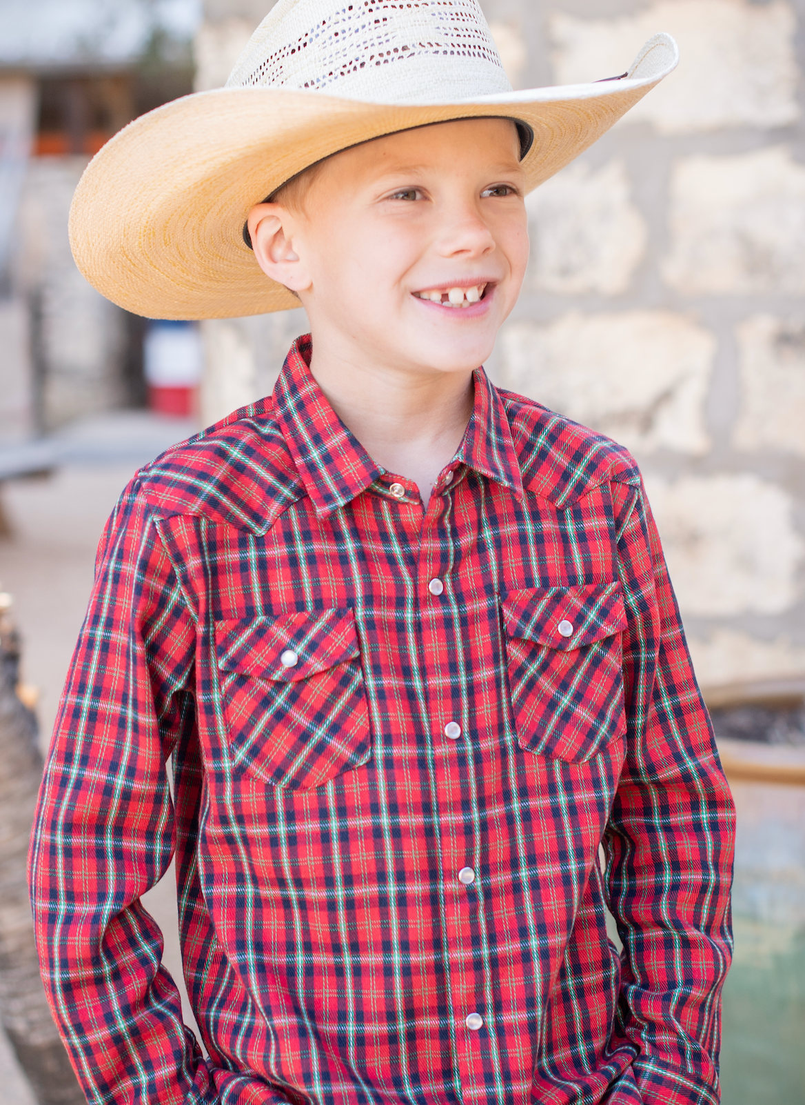 Holiday Plaid Pearl Snap Long Sleeve Flannel Shirt