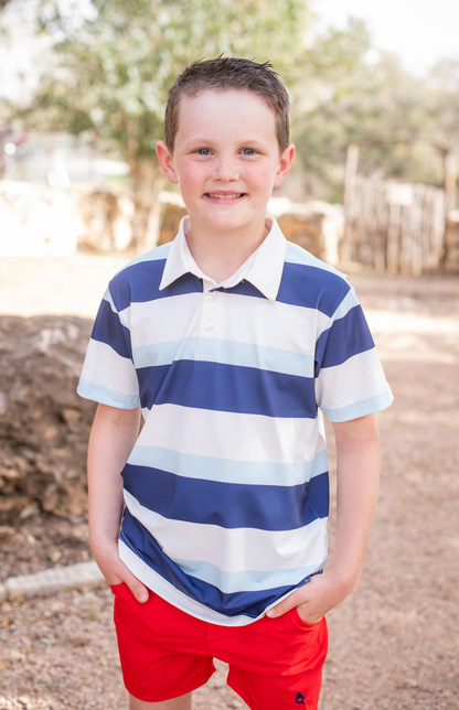Light Blue Rugby Stripe Polo Short Sleeve Shirt