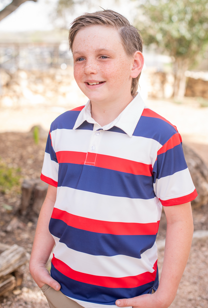 Red Rugby Stripe Polo Short Sleeve Shirt
