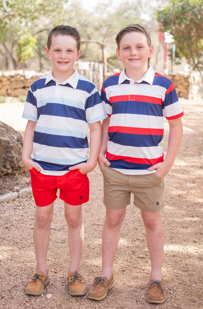 Light Blue Rugby Stripe Polo Short Sleeve Shirt