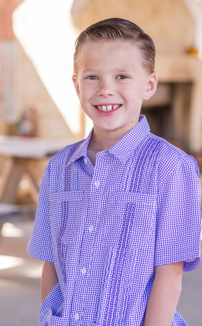 Guayabera - Gameday Purple Wave Check Short Sleeve Shirt