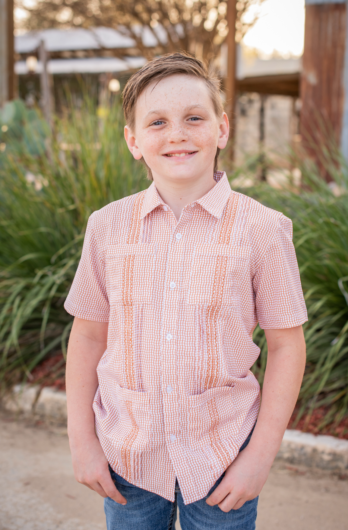 Guayabera - Gameday Burnt Orange Wave Check Short Sleeve Shirt