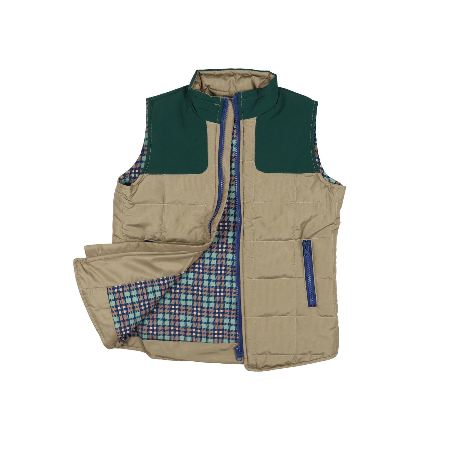 Khaki & Green Plaid Vest