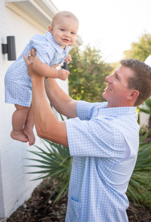 Guayabera - Blue Cane Lattice Short Sleeve Romper