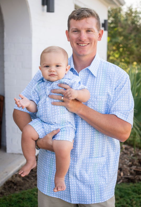 Guayabera - Blue Cane Lattice Short Sleeve Romper