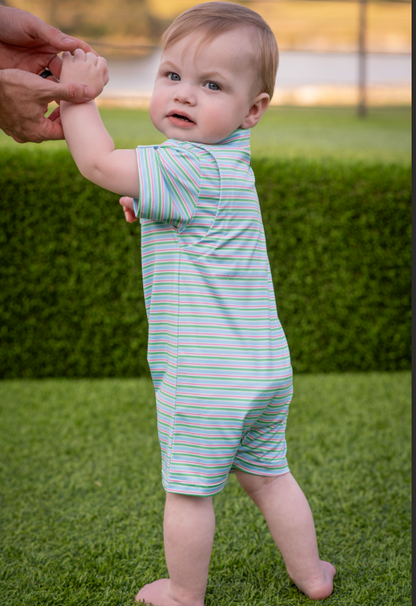 Sherbet Stripe Polo Short Sleeve Romper