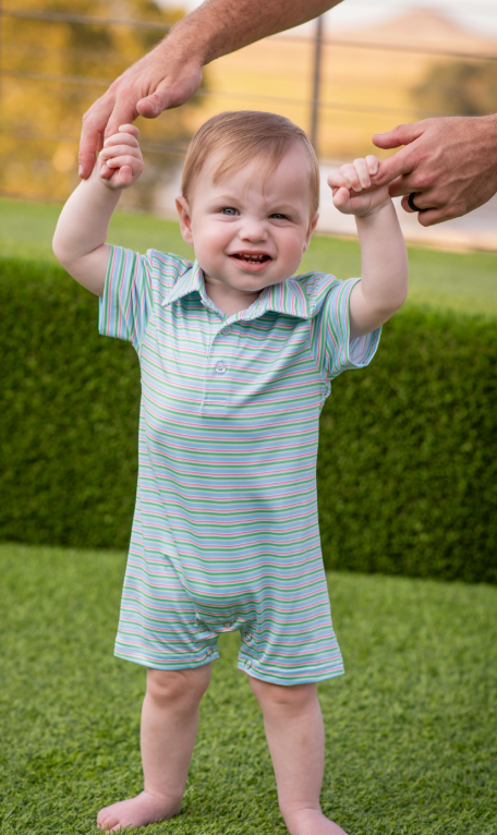 Sherbet Stripe Polo Short Sleeve Romper