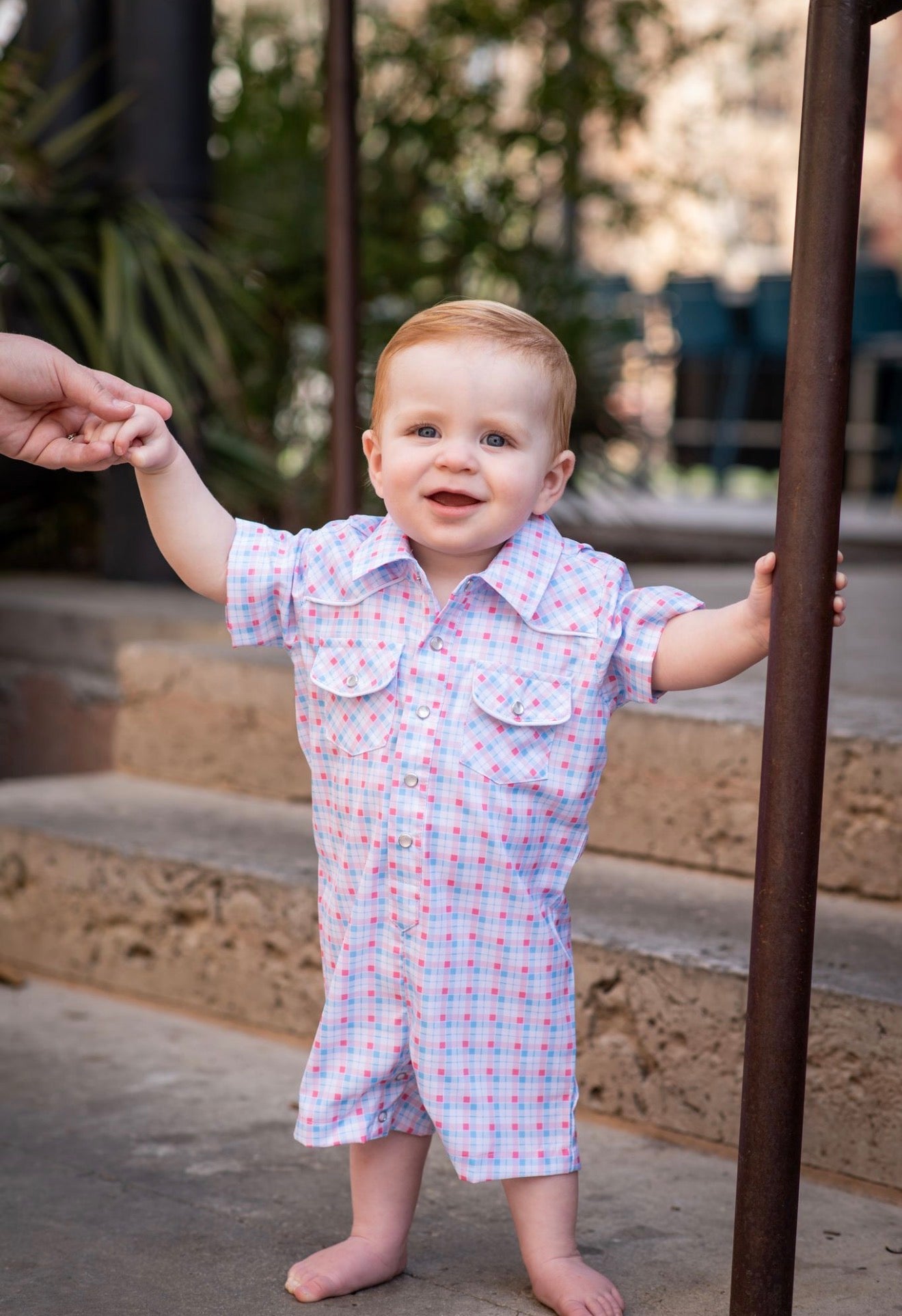 Liberty Plaid Pearl Snap Romper