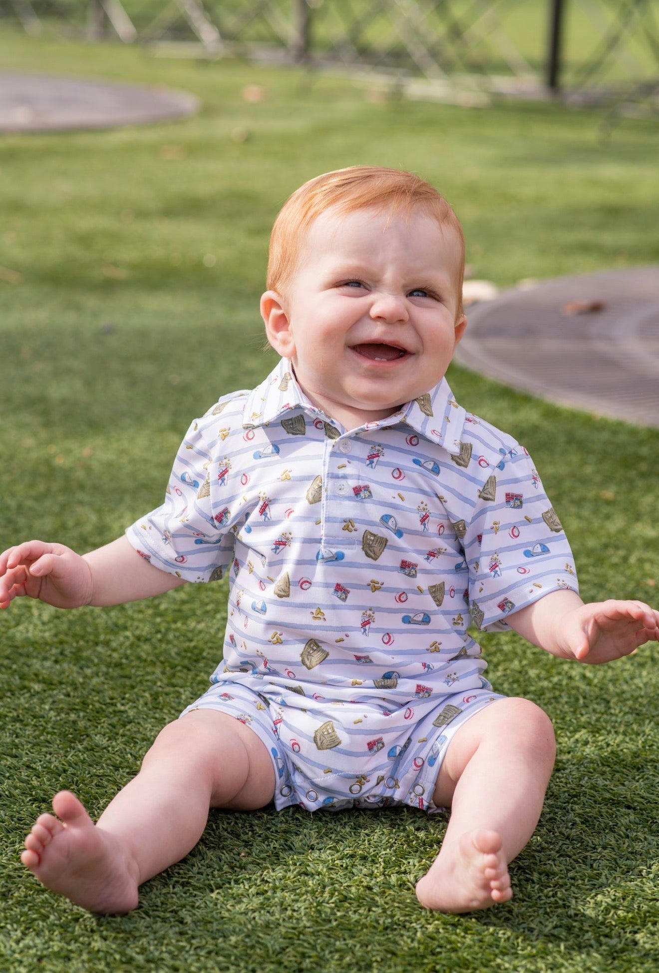 7th Inning Stretch Polo Short Sleeve Romper - Everyday Collection
