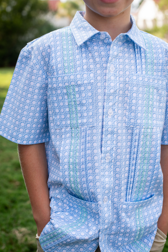 Guayabera - Blue Cane Lattice Short Sleeve Shirt