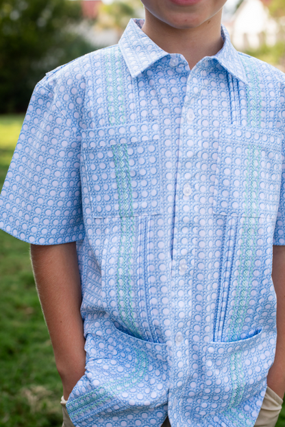 Guayabera - Blue Cane Lattice Short Sleeve Shirt