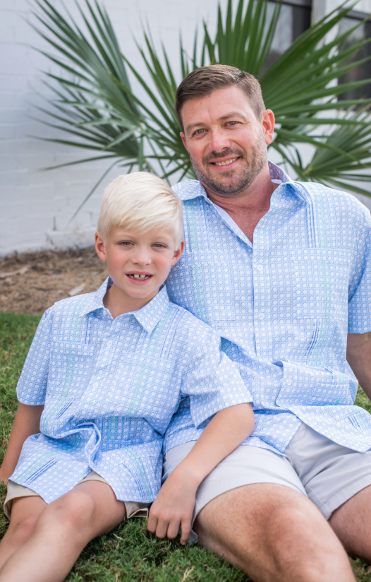 Guayabera - Blue Cane Lattice Short Sleeve Shirt