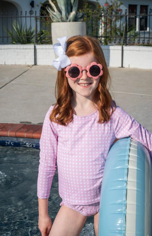 Pink Cane Lattice Girls' Swimsuit