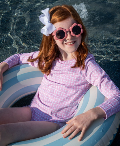 Pink Cane Lattice Girls' Swimsuit