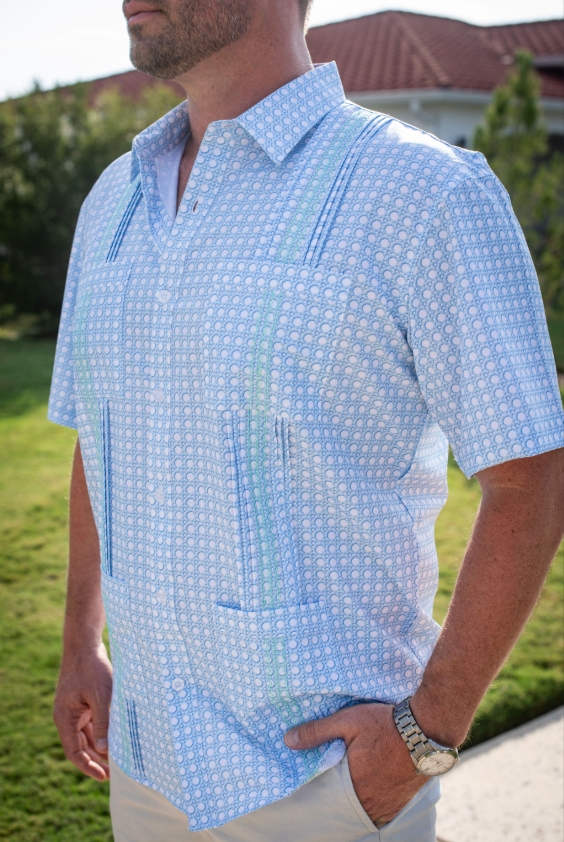 Men’s - Guayabera - Blue Cane Lattice Short Sleeve Shirt