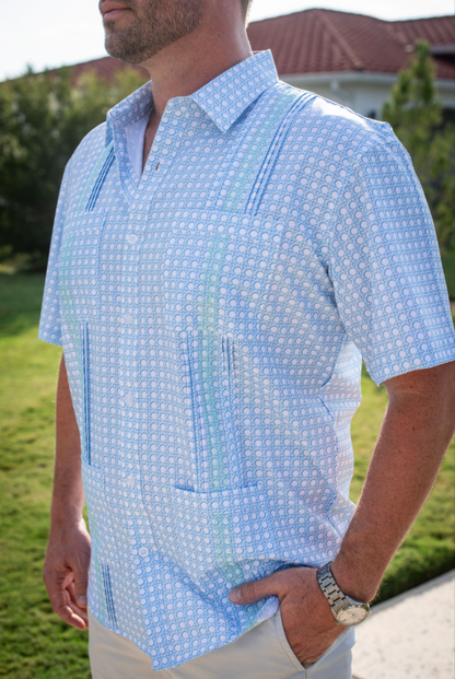 Men’s - Guayabera - Blue Cane Lattice Short Sleeve Shirt