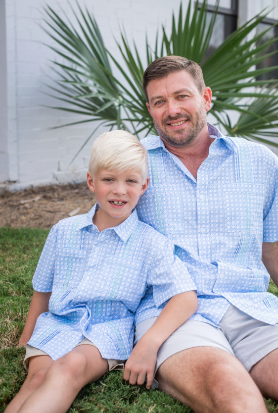 Men’s - Guayabera - Blue Cane Lattice Short Sleeve Shirt