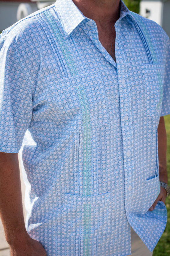 Men’s - Guayabera - Blue Cane Lattice Short Sleeve Shirt