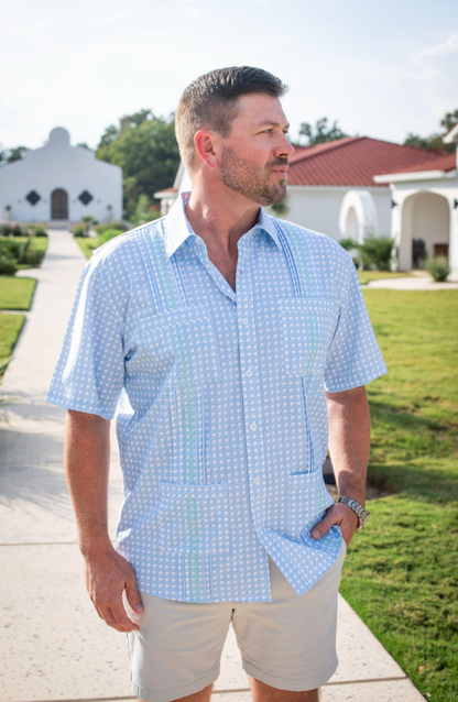 Men’s - Guayabera - Blue Cane Lattice Short Sleeve Shirt