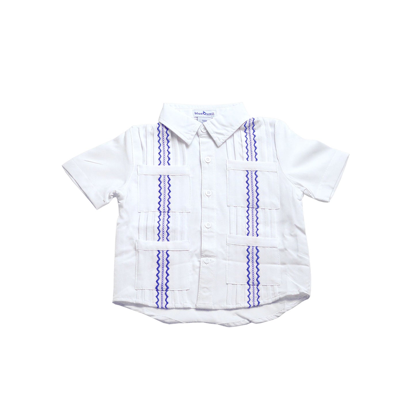 Guayabera – White & Navy Short Sleeve Shirt