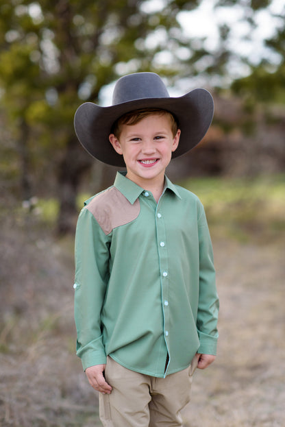 Sage Green & Khaki Long Sleeve Shirt