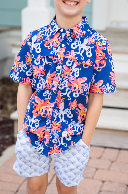 octopus dress shirt Men's Green Summer Shirt - Octopus Pink